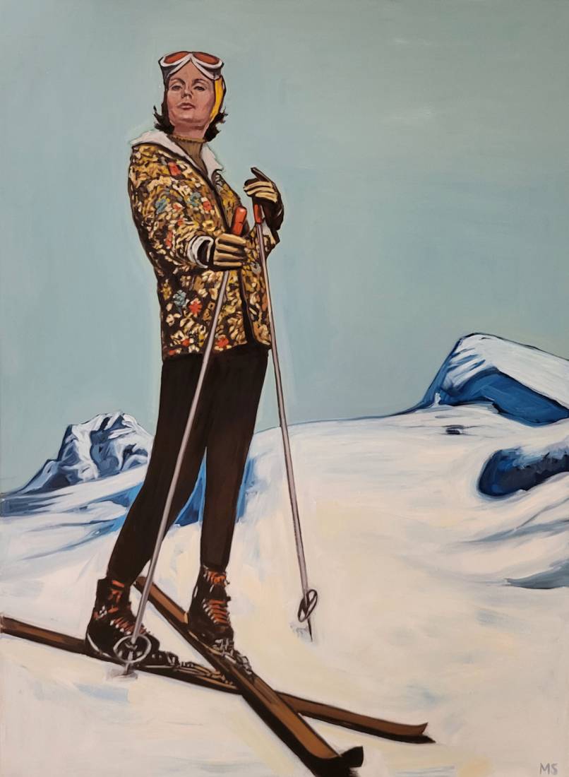 Skier in Floral Jacket