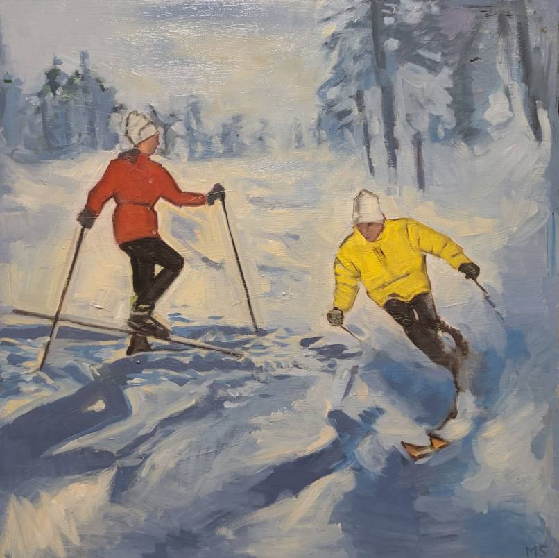 Skiers in Red and Yellow